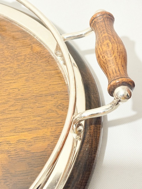 Antique Silver Plated and Oak Gallery Tray with Shaped Handles Antique Silver Plated and Oak Gallery Tray with Shaped Handles