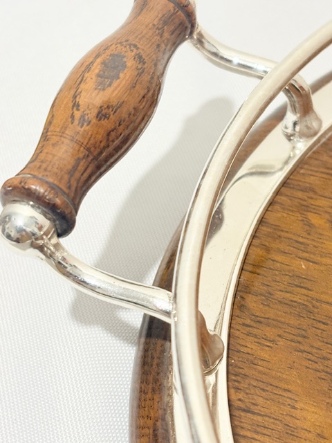 Antique Silver Plated and Oak Gallery Tray with Shaped Handles Antique Silver Plated and Oak Gallery Tray with Shaped Handles