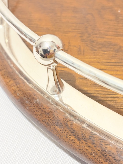 Antique Silver Plated and Oak Gallery Tray with Shaped Handles Antique Silver Plated and Oak Gallery Tray with Shaped Handles