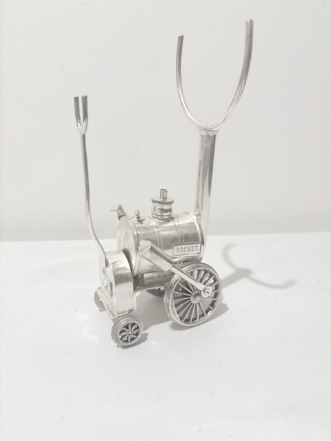 Vintage Silver Plated Brandy Glass Warmer in the Shape of Stephenson's Rocket