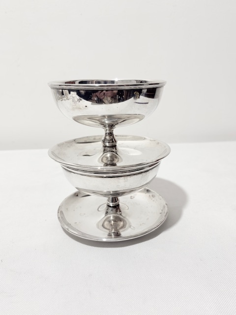 Smart Pair of Vintage Silver Plated Bowls with Fixed Trays