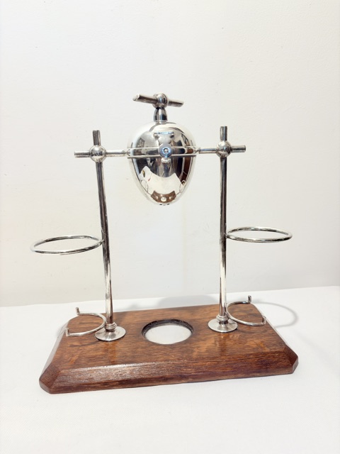 Antique Silver Plated Lemon or Citrus Juicer Standing on Oak Base