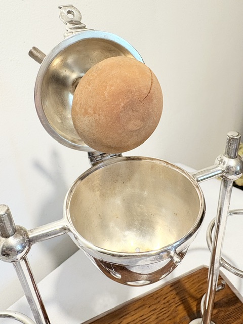 Antique Silver Plated Lemon or Citrus Juicer Standing on Oak Base