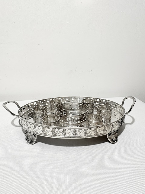 Charming Antique Silver Plate and Glass Liqueur Set