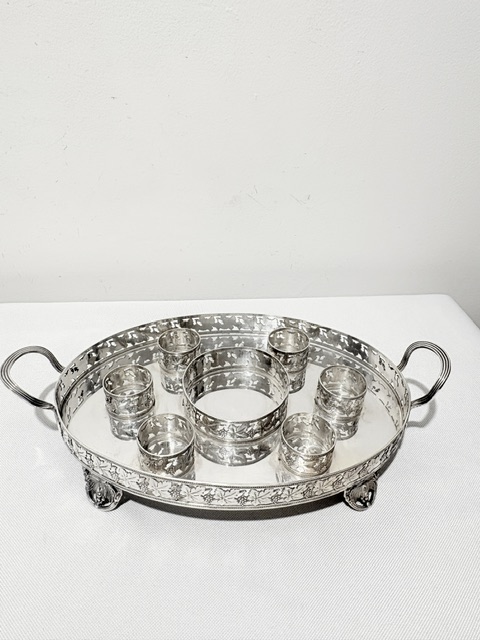 Charming Antique Silver Plate and Glass Liqueur Set