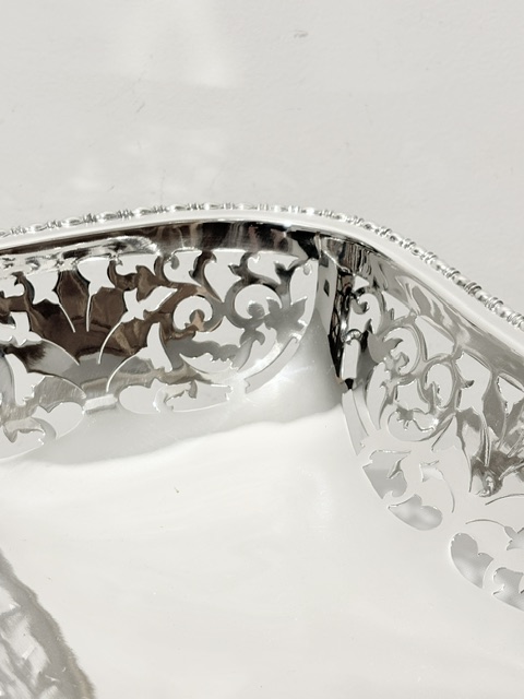 Antique Silver Plated Basket with Rectangular Pierced Body and Base Antique Silver Plated Basket with Rectangular Pierced Body and Base