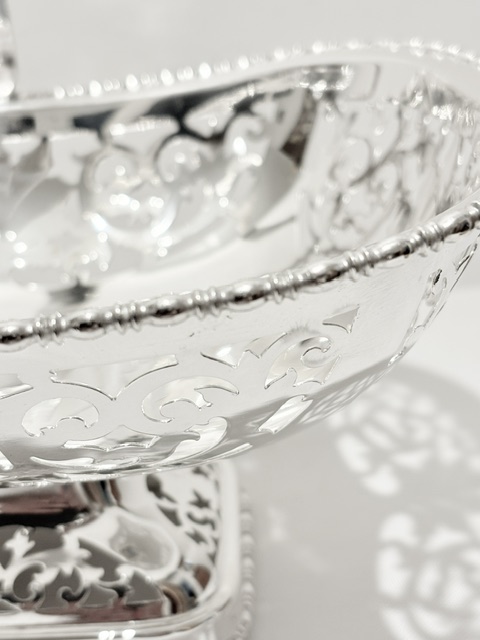 Antique Silver Plated Basket with Rectangular Pierced Body and Base Antique Silver Plated Basket with Rectangular Pierced Body and Base