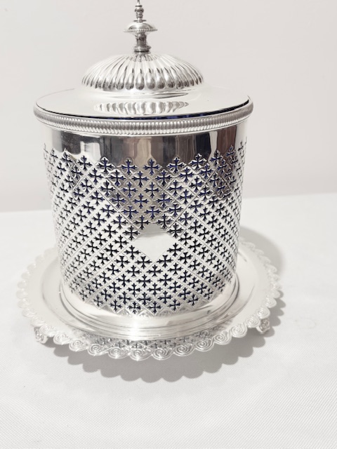 Handsome Antique Cylindrical Silver Plated Biscuit Box