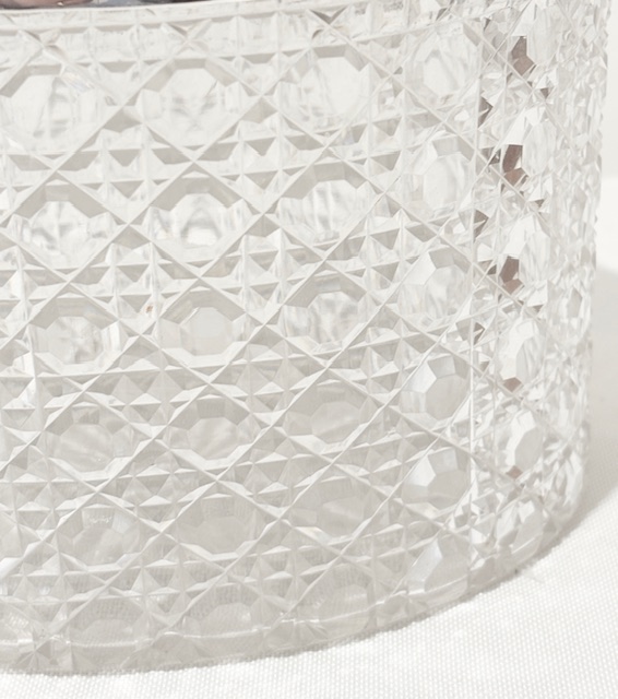 Antique Silver Plated and Cut Glass Biscuit Box with Greyhound Finial