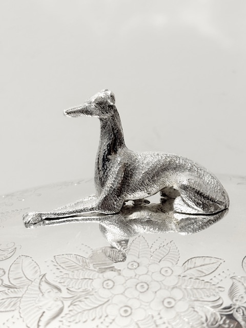 Antique Silver Plated and Cut Glass Biscuit Box with Greyhound Finial