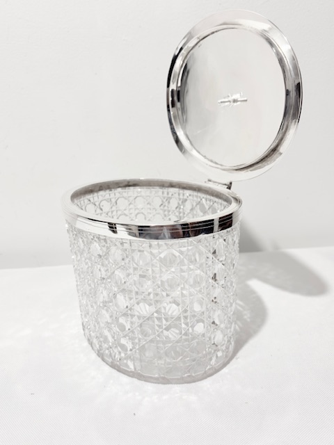 Antique Silver Plated and Cut Glass Biscuit Box with Greyhound Finial