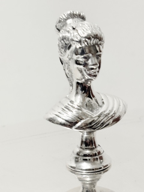 Antique Silver Plated and Cut Glass Biscuit Box with Bust of a Lady Finial