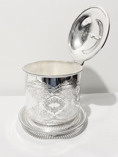 Antique Silver Plated Biscuit Box with Hinged Lid Antique Silver Plated Biscuit Box with Hinged Lid