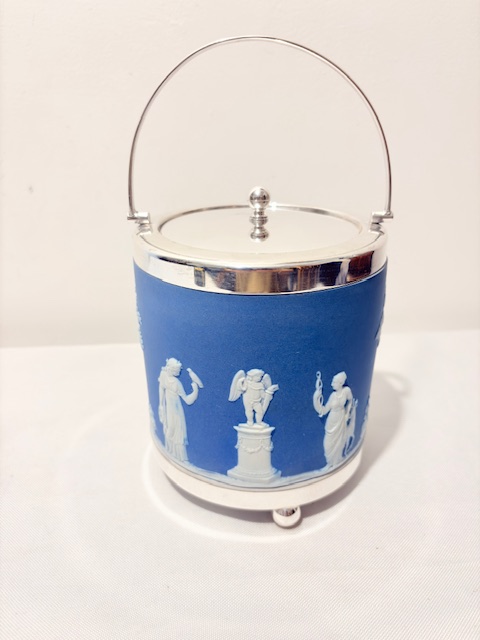 Antique Jasper Ware and Silver Plated Biscuit Box
