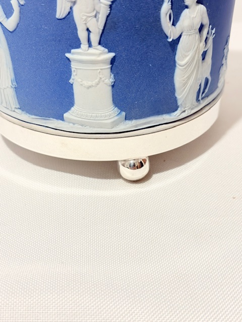 Antique Jasper Ware and Silver Plated Biscuit Box