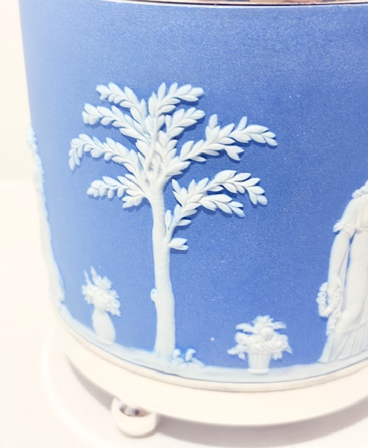 Antique Jasper Ware and Silver Plated Biscuit Box
