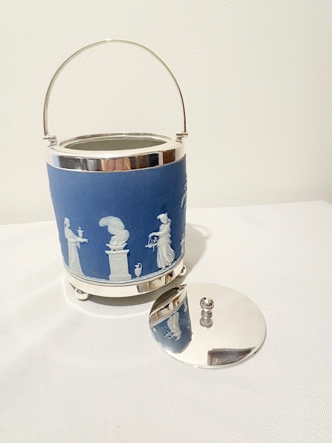 Antique Jasper Ware and Silver Plated Biscuit Box