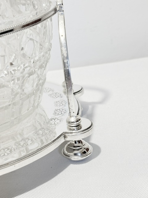 Antique Wirework Framed Silver Plated and Cut Glass Biscuit Box