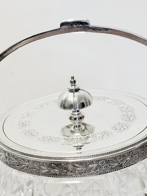 Antique Wirework Framed Silver Plated and Cut Glass Biscuit Box