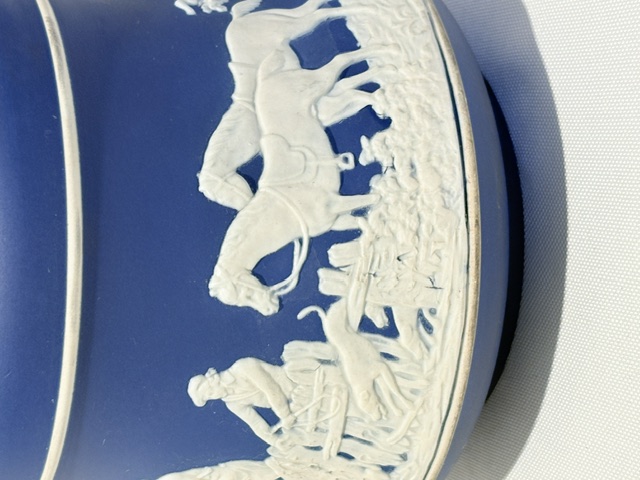 Antique Jasper Ware Biscuit Box with Silver Plated Mount