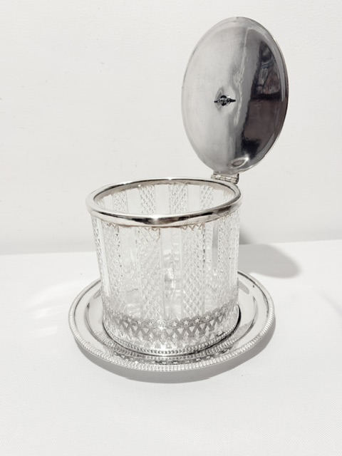 Antique Silver Plated and Cut Glass Biscuit Barrel Box Antique Silver Plated and Cut Glass Biscuit Barrel Box