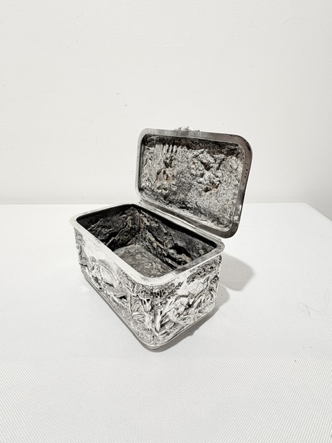 Electro Form Antique Silver Plated Box Decorated with Relief Work Electro Form Antique Silver Plated Box Decorated with Relief Work