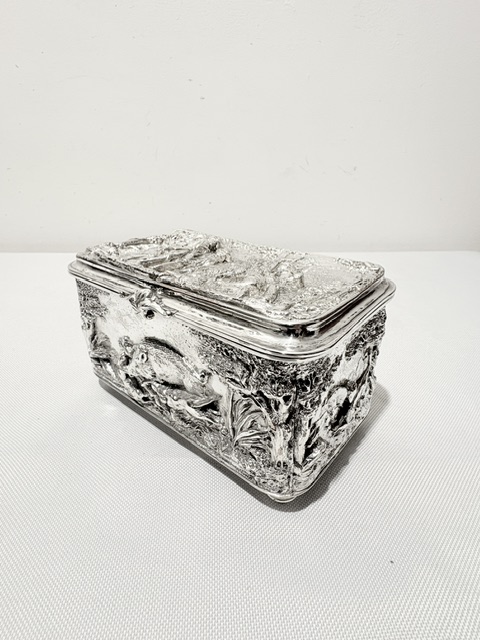 Electro Form Antique Silver Plated Box Decorated with Relief Work Electro Form Antique Silver Plated Box Decorated with Relief Work