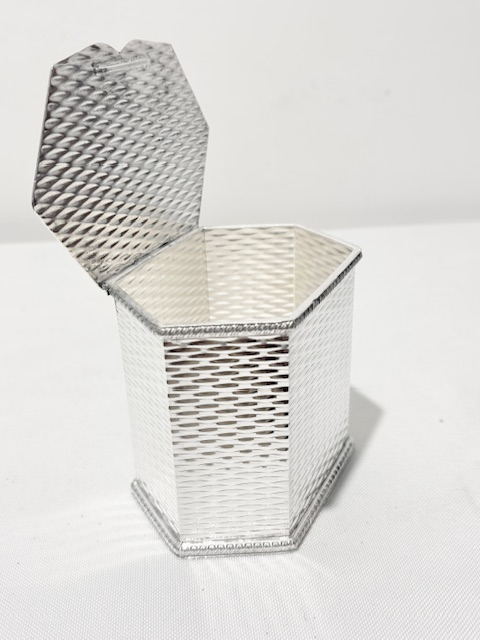 Smart Hexagonal Antique Silver Plated Tea Caddy