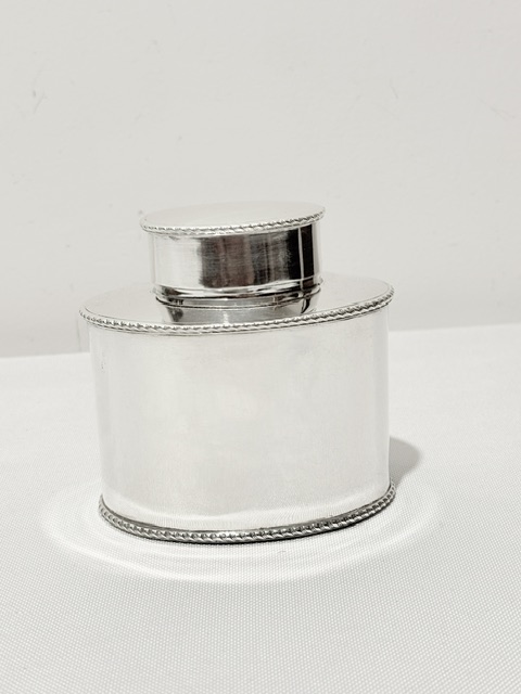 Antique Silver Plated Oval Tea Caddy Cylindrical in Shape