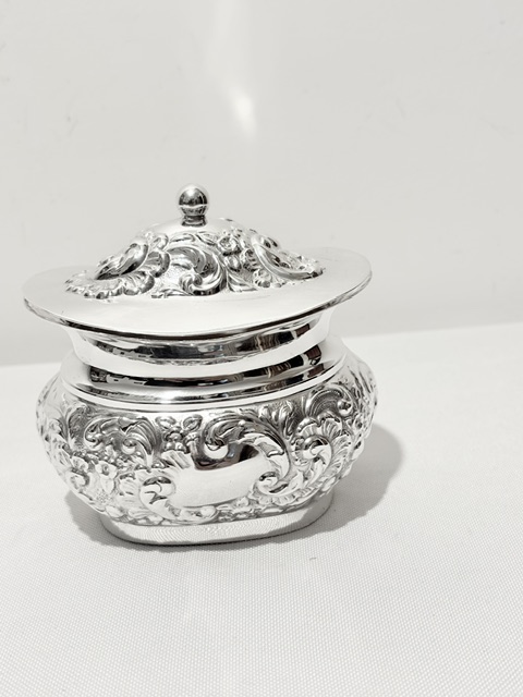 Antique Silver Plated Tea Caddy Embossed with Scrolls Flowers and Leaves
