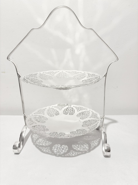 Antique Silver Plated Cake Stand with Widely Pierced Plates Antique Silver Plated Cake Stand with Widely Pierced Plates