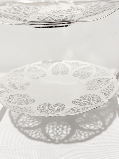 Antique Silver Plated Cake Stand with Widely Pierced Plates Antique Silver Plated Cake Stand with Widely Pierced Plates