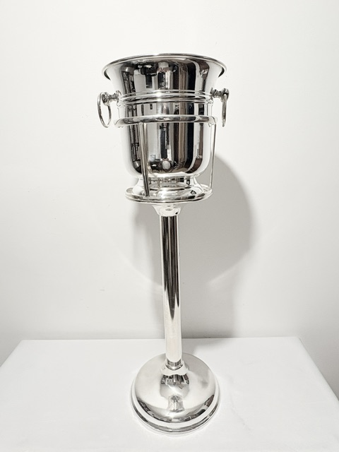 Antique Silver Plated Champagne or Wine Bucket Cooler with Stand Antique Silver Plated Champagne or Wine Bucket Cooler with Stand