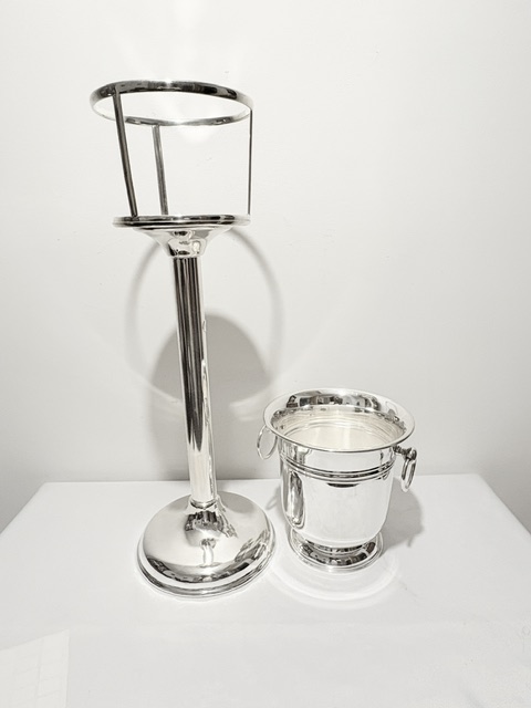 Antique Silver Plated Champagne or Wine Bucket Cooler with Stand Antique Silver Plated Champagne or Wine Bucket Cooler with Stand