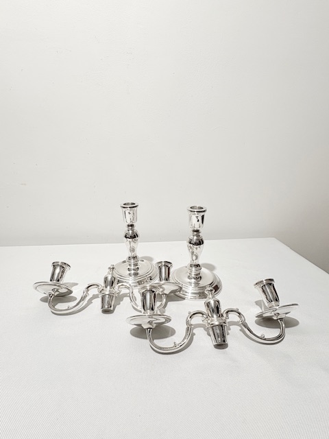 Pair of Antique Silver Plated Candelabra of Small Squat Form