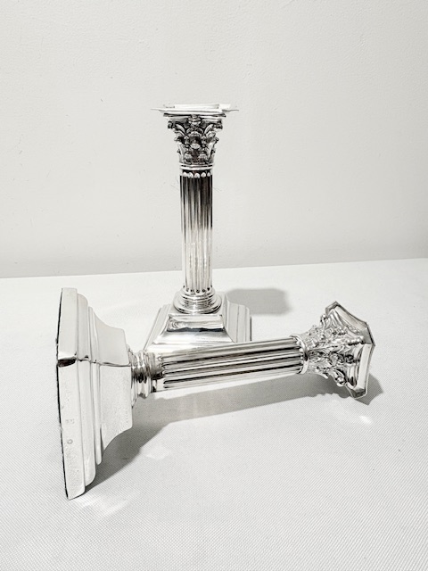 Traditional Pair of Antique Silver Plated Candlesticks