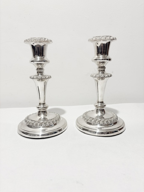 Pair of Antique Silver Plated Candlesticks of Squat Form