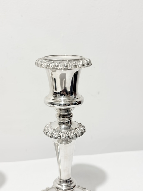 Pair of Antique Silver Plated Candlesticks of Squat Form Pair of Antique Silver Plated Candlesticks of Squat Form
