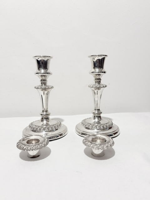 Pair of Antique Silver Plated Candlesticks of Squat Form Pair of Antique Silver Plated Candlesticks of Squat Form