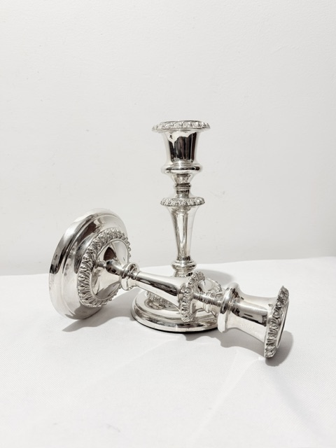 Pair of Antique Silver Plated Candlesticks of Squat Form Pair of Antique Silver Plated Candlesticks of Squat Form
