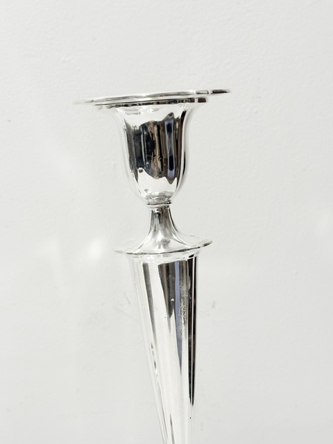 Antique Pair of Silver Plated Candlesticks with Flared Shaped Bases Antique Pair of Silver Plated Candlesticks with Flared Shaped Bases
