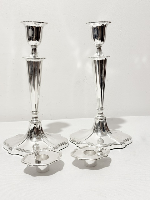 Antique Pair of Silver Plated Candlesticks with Flared Shaped Bases Antique Pair of Silver Plated Candlesticks with Flared Shaped Bases