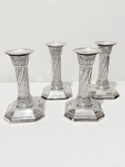 Usual Set of 4 Antique Silver Plated Candlesticks