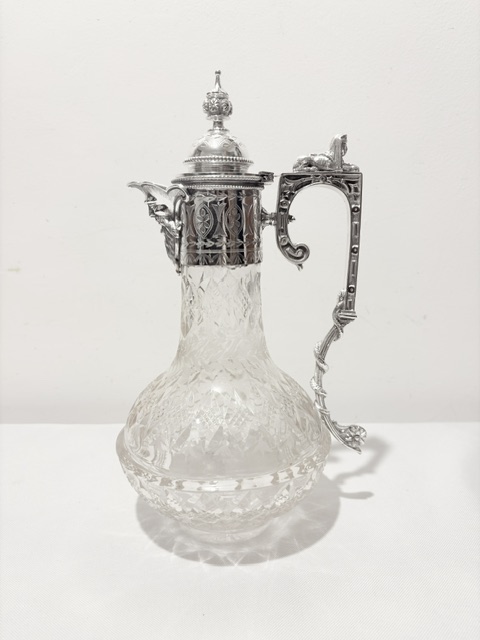 Antique Silver Plated and Cut Class Claret Jug Antique Silver Plated and Cut Class Claret Jug