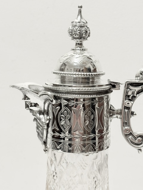 Antique Silver Plated and Cut Class Claret Jug Antique Silver Plated and Cut Class Claret Jug