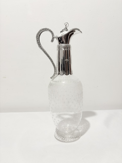 Antique Silver Plated and Etched Glass Claret Jug Antique Silver Plated and Etched Glass Claret Jug