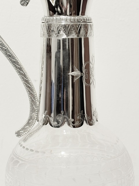Antique Silver Plated and Etched Glass Claret Jug Antique Silver Plated and Etched Glass Claret Jug