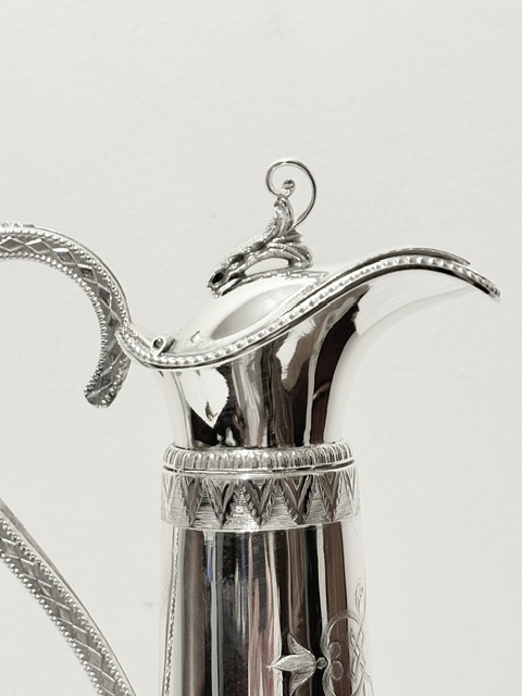 Antique Silver Plated and Etched Glass Claret Jug Antique Silver Plated and Etched Glass Claret Jug