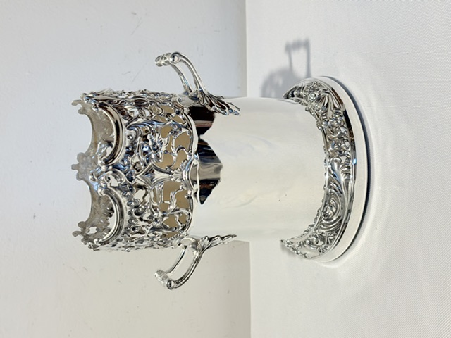 Antique Silver Plated Wine Bottle Coaster with Side Handles