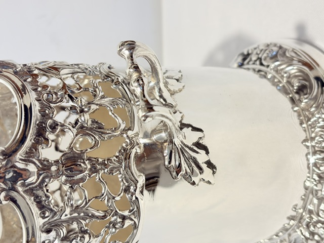 Antique Silver Plated Wine Bottle Coaster with Side Handles